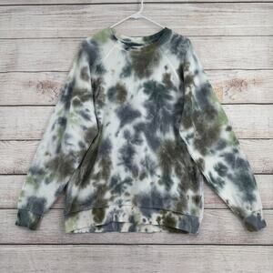 FEAT Tie Dye Blanket Blend Crewneck Sweatshirt Womens Large White Green Gray